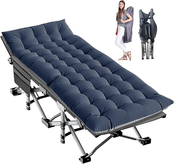 LILYPELLE Folding Camping Cot, Extra Wide Heavy Duty Sleeping Cots with Carry Bag, Double Layer Oxford Portable Travel Camp Cots for Home, Office Nap and Outdoor Beach