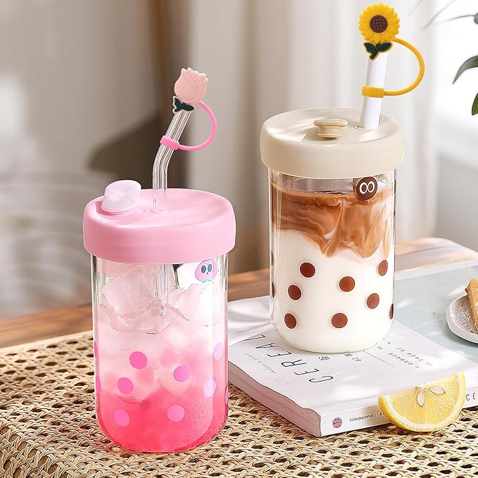 4Pcs Silicone Straw Toppers Cap for Stanley Cup 40oz –Red&Pink Rose, Orange, Sunflower, 10mm Reusable Dust-Proof Straw Covers, Water Bottle Accessories, Gift for Girl & Boy