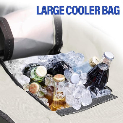 PLKO Portable Double Camping Chair with Canopy Shade,Heavy Duty Beach Chairs for Adults,Folding Beach Chair with Cooler Bag for Sports Backyard Fishing Outside（White）