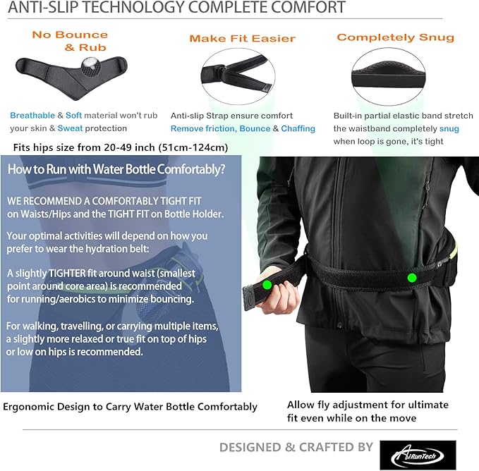 AiRunTech Running Hydration Belt with Water Bottle Holder,Hiking Fanny Pack for Phone and Wallet,Running Bag Runners Essentials Accessories Marathon Triathlon Walking Jogging Gear Gift