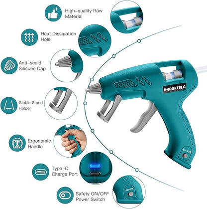 Cordless Hot Glue Gun with 30 Premium Glue Sticks, 20W Cordless Glue Gun, 90s Fast Preheating, 2600mAh Type-C Rechargeable for School Craft Arts, DIY, Home Repairs & Gift Making