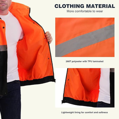 SKSAFETY Hi Vis Reflective Rain suits for Men Waterproof - High Vis Safety Rain Jacket, High Visibility Raincoat for Men
