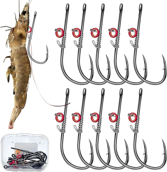 Live Shrimp Hook Set,Carbon Steel Barbed Fishing Hooks Freshwater Saltwater,Shrimp Lure,Bass Carp Catfish Bait