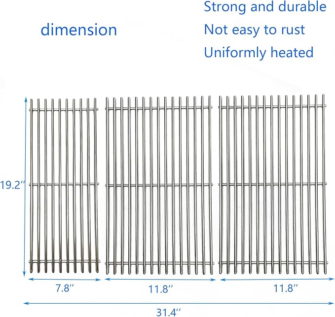 67552 Stainless Steel 3-Piece Cooking Grate Replacement Parts for Weber Summit 600 Series E/S 640, 650, 660, 670 Gas Grills 19-1/4“