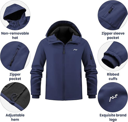 WULFUL Men's Lightweight Softshell Jacket Warm Fleece Lined Windbreaker Waterproof Soft Shell for Outdoor Hiking