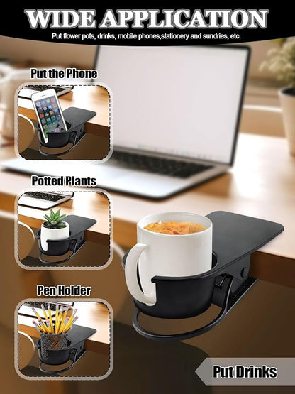 3PCS Drinking Cup Holder Clip Kalolary Chair Desk Bottle Cup Stand DIY Glass Clamp Storage Saucer Clip with Groove for Potted Plant Beverage Coffee Mug Holder Clip for Home & Office (Black)