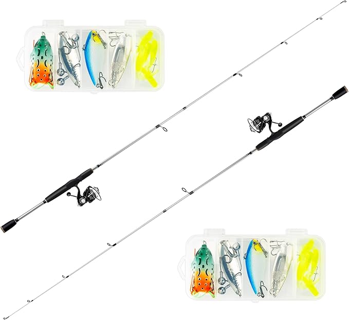 2-Piece Fishing Rod and Spinning Reel Combos with Lures Set Fishing Bag Portable Fishing Rod Kit for Saltwater Freshwater Travel Fishermen Gift