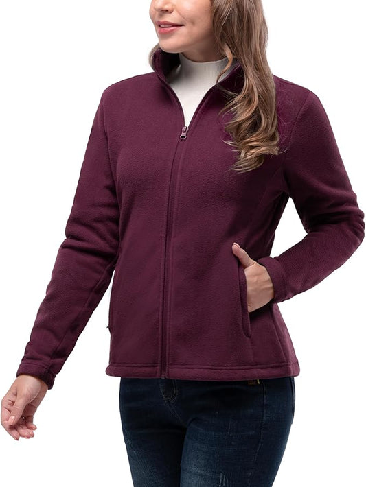 33,000ft Women's Zip Up Fleece Jacket, Long Sleeve Warm Soft Polar Lightweight Coat with Pockets for Winter