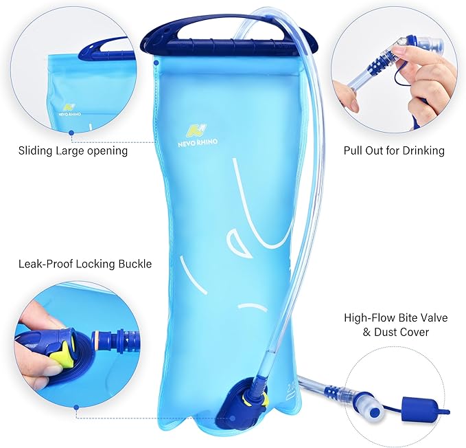 N NEVO RHINO Hydration Bladder 2L-3L,Water Reservoir for Hiking Backpack Leak Proof Water Storage Bladder,BPA-Free Water Pouch Hydration Pack for Camping Cycling Running