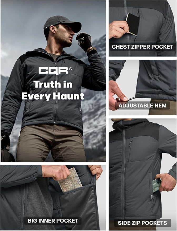 CQR Men's Lightweight Insulated Jacket, Windproof Packable Water Resistant Warm Active Coat for Hiking Work Outdoor Tactical