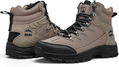 QUH Men's Outdoor Hiking Shoes Breathable Waterproof Non-Slip Mid-Cut Sports Shoes for Fitness, Outdoor Camping, Walking