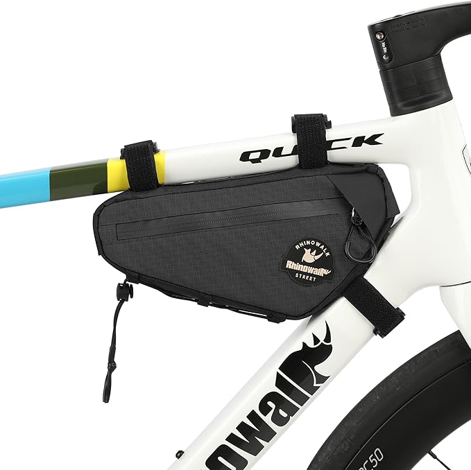 Bicycle Frame Bag Rhinowalk Bike Triangle Bag with Dual Side Mesh Pockets for MTB Road Bike Cycling Commuting (Black,1.3L)