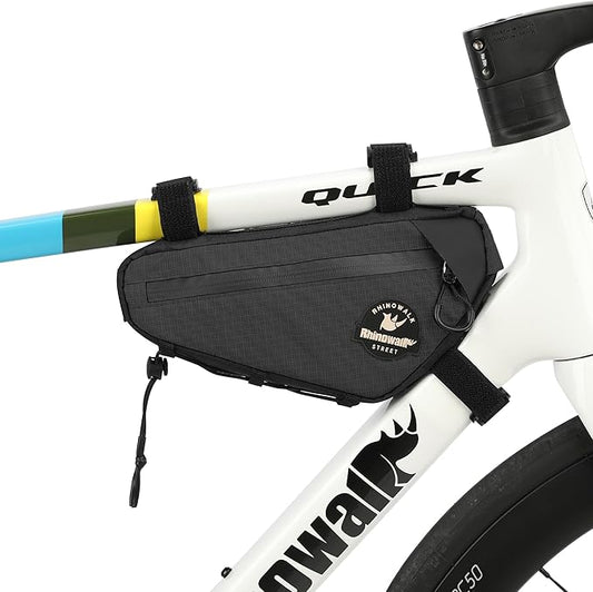 Bicycle Frame Bag Rhinowalk Bike Triangle Bag with Dual Side Mesh Pockets for MTB Road Bike Cycling Commuting (Black,1.3L)