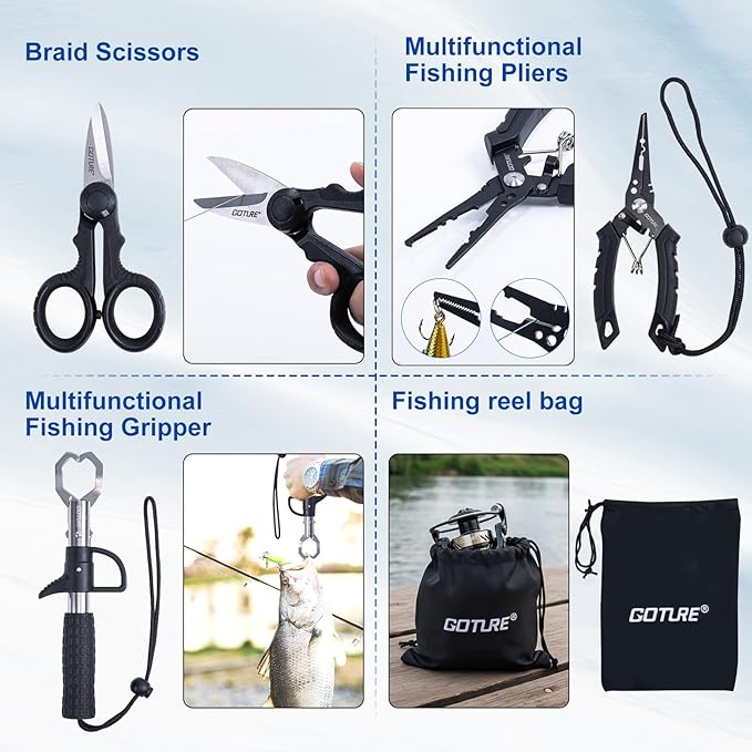 Goture Fishing Rod and Reel Combo - Carbon Fiber Telescopic Fishing Pole - Spinning Reel 9+1 Shielded Bearings Stainless Steel BB - A