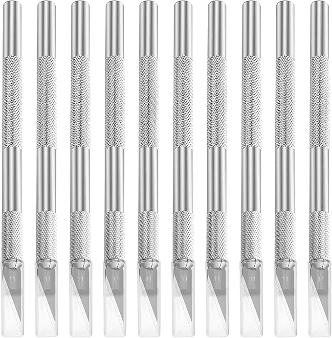 10Pcs Silver Exacto Knife Bulk Set, Stainless Steel Precision Hobby Knifes with Non-slip Handle and Protective Covers for Pumpkin Carving Scrapbooking, Model Buliding, Trimming, Cutting