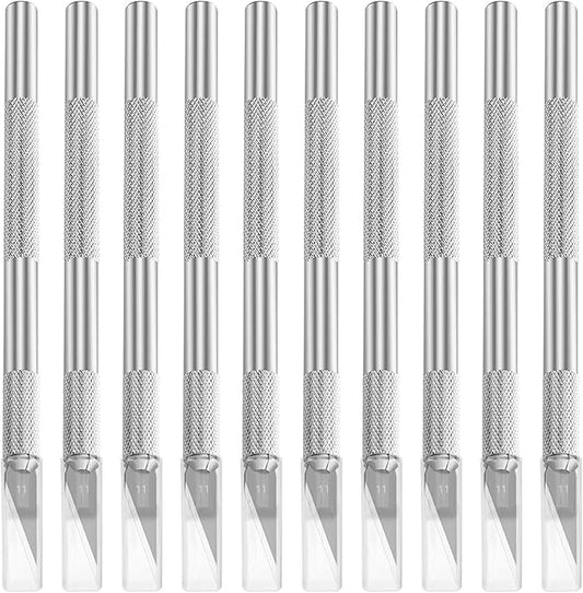 10Pcs Silver Exacto Knife Bulk Set, Stainless Steel Precision Hobby Knifes with Non-slip Handle and Protective Covers for Pumpkin Carving Scrapbooking, Model Buliding, Trimming, Cutting