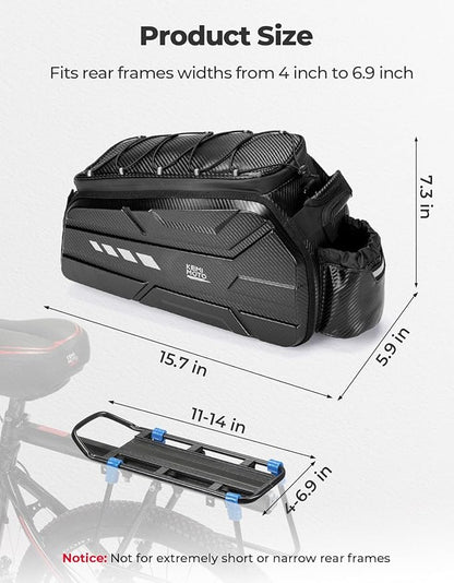 KEMIMOTO Bike Bag 11L EVA Hard Shell, Stable Installation Rear Rack Bag with Waterproof Cover, Bicycle Trunk with Shoulder Strap for Commuter Travel Outdoor