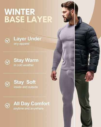 CL convallaria Thermal Underwear for Men Long Johns Fleece Lined Hunting Gear Set Base Layer for Cold Weather XS-4XL