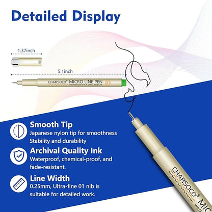 01 Micro Pen, Fine Point Pen with 6 Colors, Waterproof Archival Ink, 0.25mm Fineliner Ink Pens for Artist Illustration, Sketching, Anime, Manga, Technical Drawing and Scrapbooking