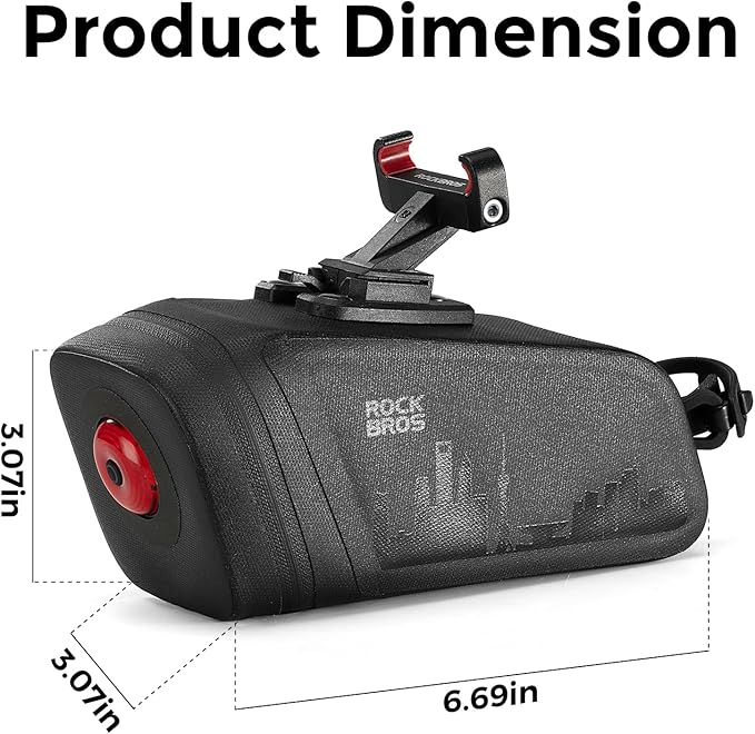 ROCKBROS Bike Saddle Bag with Night Riding Taillight and Brake Sensor- Waterproof Road & Mountain Bike