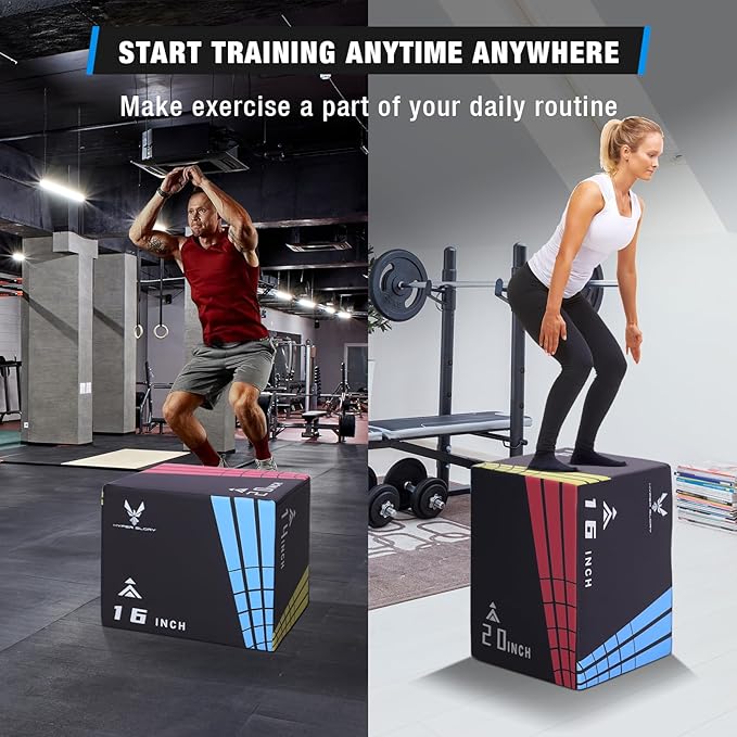 Modern-Depo 3 in 1 Plyometric Jump Box with High Density Foam | Fitness Plyo Box Jumps Height Adjustable 30/24/20, 24/20/16, 20/16/14, 1614/12 Inch for Home Gym, 440lb Weight Capacity