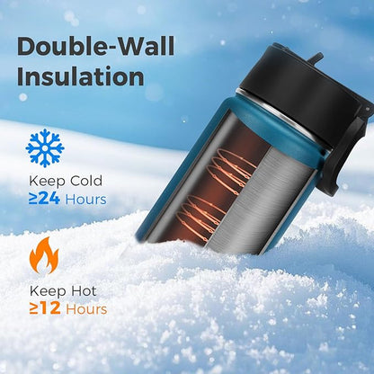 Neihepal 22 oz Insulated Water Bottle with Straw Lid, Double Walled Vacuum Stainless Steel Water Bottles Leak Proof, Wide Mouth (Dark Night,1 Pack)