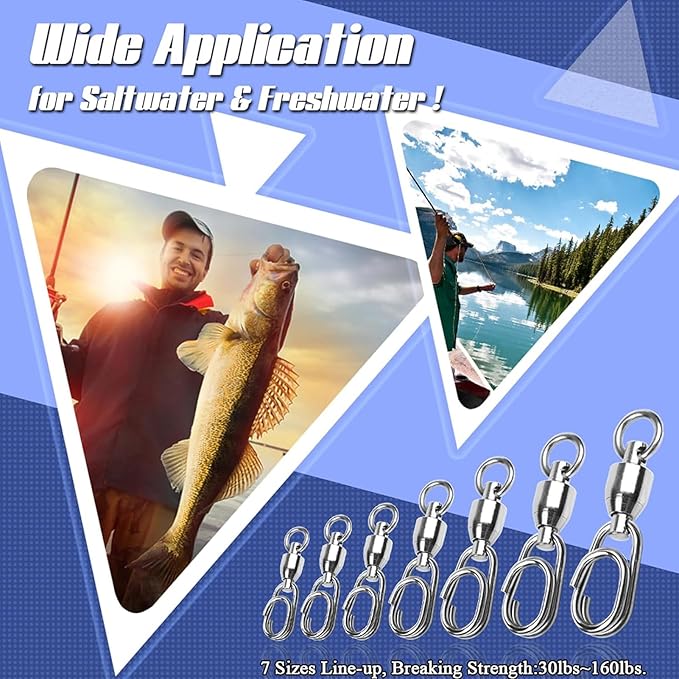 AMYSPORTS High Strength Snap Swivel Stainless Split Rings Fishing Swivel Freshwater Ball Bearing Swivels Fishing Saltwater, 25pcs, 30lbs