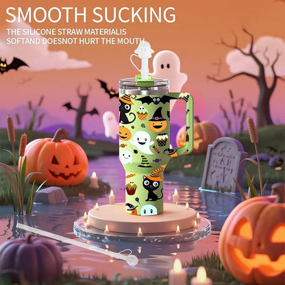 Halloween Party Favors 2025, Doboli Replacement 12 Inch Long Silicone Straw With Cover, Compatible with Stanley Owala 40 oz 30 oz Cup Tumbler, Funny 6 Pack Reusable Straw with Cleaning Brush