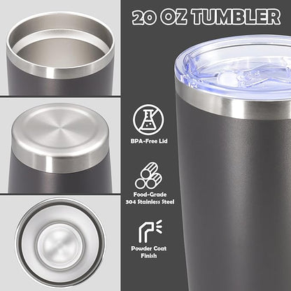20oz Tumbler Bulk Stainless Steel Tumbler Cup with Lid Vacuum Insulated Double Wall Travel Mug, Durable Powder Coated Travel Coffee Tumbler Mug for Hot & Cold Drinks, Grey,12 Pack