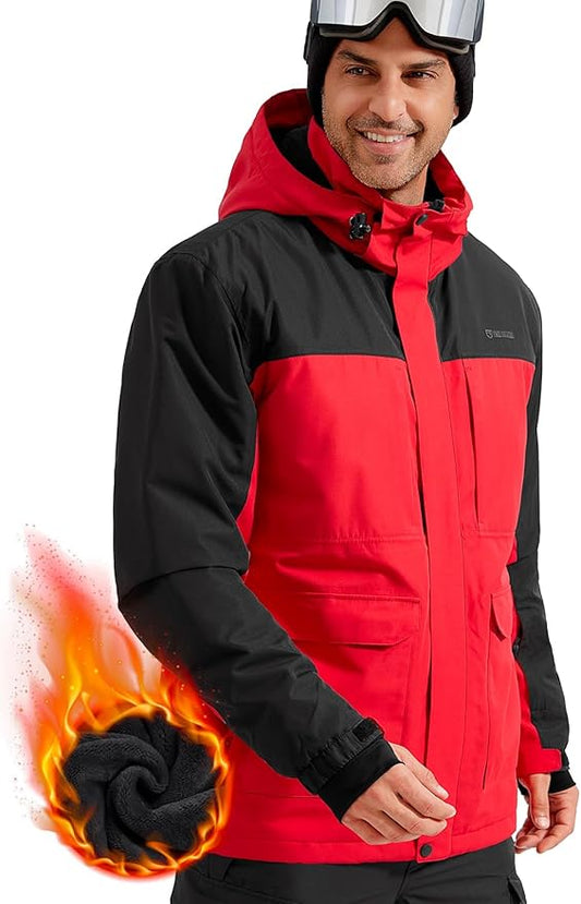 FREE SOLDIER Men's Waterproof Ski Jacket Fleece Lined Warm Winter Snow Coat with Hood Fully Taped Seams
