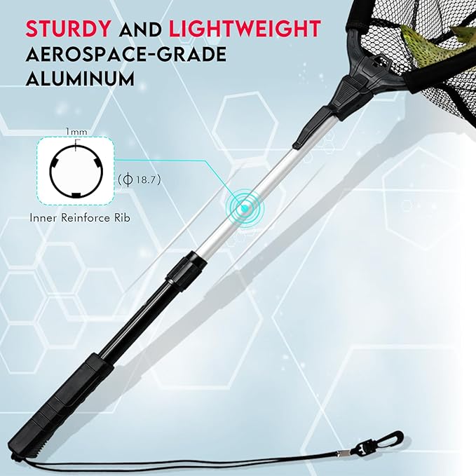 Black Paw Floating Fishing Net Foldable Telescopic Fish Landing Net with Built in Length Scale Rubber Coated for Kayak, Fly, Trout