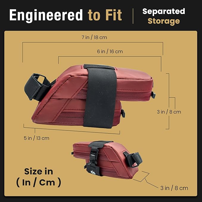 Lumiere & Co. Magnetic Quick-Release Bike Saddle Bag – Double Compartment, Low-Profile Brick Design, Designed with Fidlock's Magnetic Black V Buckle Attachment System, Mach X (Red)