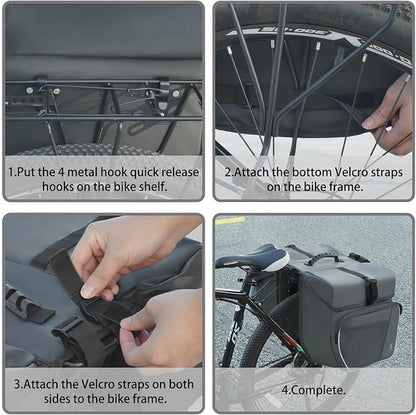 Waterproof Double Panniers Bag - 36L Saddle Bags for Rear Rack Bicycles with Safety Reflective Strips, Bicycle Commuting Pannier Fit Most Bicycle Rack with Rain Cover (With Rain Cover, Grey, 36L)