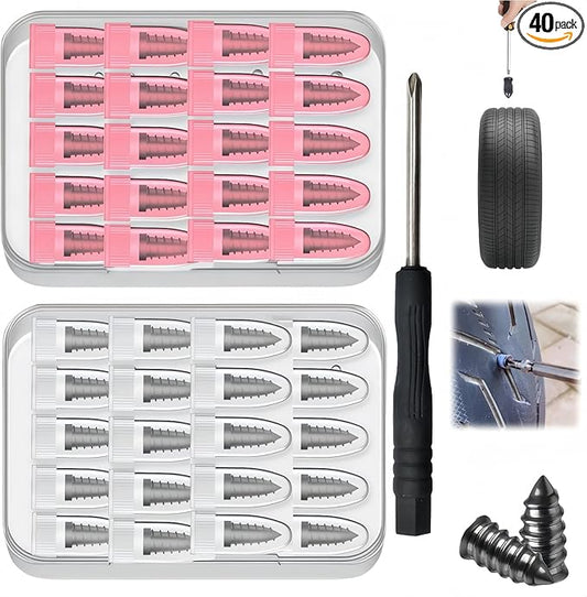 Tire Repair Kit - Permanent Tire Puncture Repair for Car, SUV & Truck, 2 Sizes Professional Radial Tire Plugs Kit, No Need to Take Tire Off, Emergency Flat Tire Fix for On The Road (40pcs)