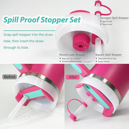 Stanley Cup Accessories Set Including 6 Pcs Silicone Spill Proof Stopper, 2 Pcs Straw Cover Cap for 9-10 mm Straws, 1 Pcs Silicone Boot for Stanley Cup 40oz & 30oz Tumbler (Passion Pink)