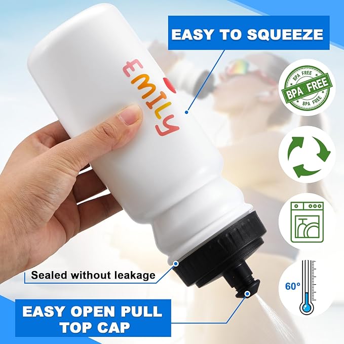 Suclain 14 Pcs Water Bottle Carrier with 20 Oz Bottles and Stickers Plastic Wide Mouth Sports Water Bottle Squeeze Team Bottles with Black Lid for Fitness Bike Gym (White)