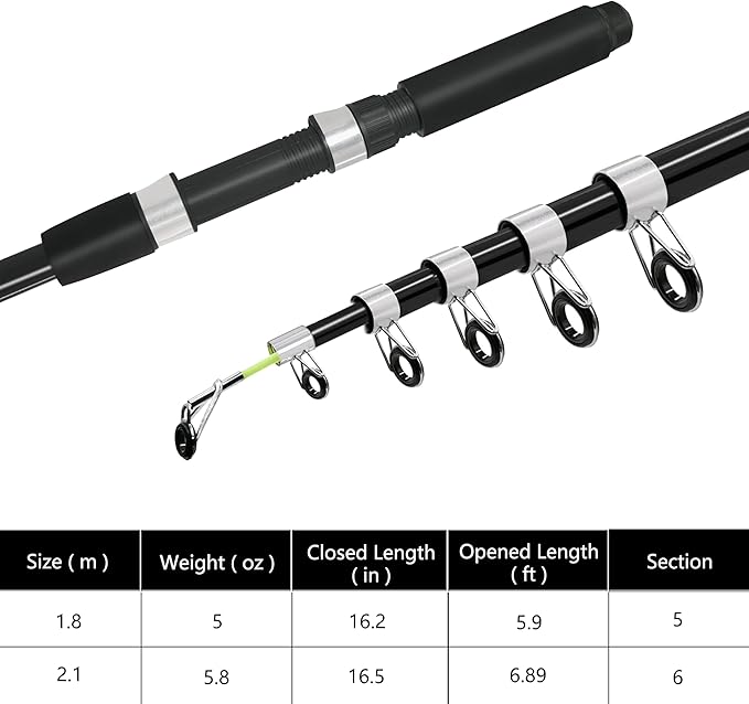 Fishing Pole Combo Set 6.9ft 2PCS Telescopic Fishing Rod and Reel Combo with Carrier Bag Collapsible Fishing Rod and Reel Kits for Bass Sea Saltwater Freshwater