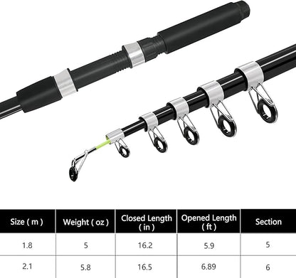 Fishing Pole Combo Set 6.9ft 2PCS Telescopic Fishing Rod and Reel Combo with Fishing Pliers and Lip Gripper Collapsible Fishing Rod and Reel Kits for Bass