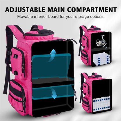 Goture Fishing Backpack, 900D Water-Resistant Tackle Backpack with Rod Holders, 45L Large Fishing Bag Storage Gear Tackle Bag with 8 Lure Pockets, Rain Cover for Camping Hiking(Without Tackle Box)