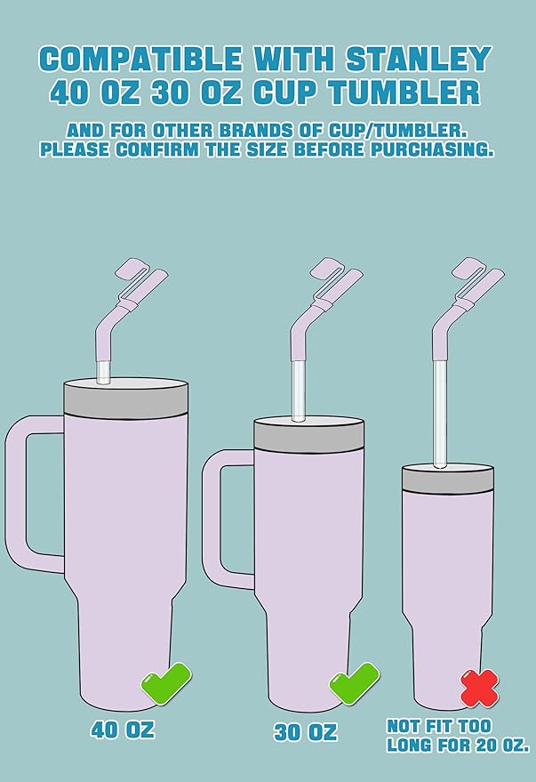 Doboli 6 Pack Reusable Drinking Long Straws with Silicone Tips,Compatible with Stanley 40 oz 30 oz Cup Tumbler,6 Clear Plastic Straws, 6 Silicone Tips, 2 Straw Cleaning Brush