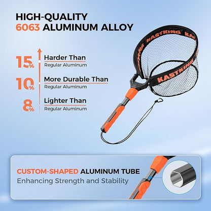 KastKing Titanet Fishing Net, Durable Aluminum Handle, Non-Slip Hi-Vis Grip, Compact Bag & Lanyard, Ideal for Kayak, Lake, Fly, or River Fishing, 2 Net Options