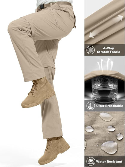 FREE SOLDIER Men's Outdoor Convertible Hiking Pants with Belt Lightweight Quick Dry Tactical Cargo Pants Nylon Spandex