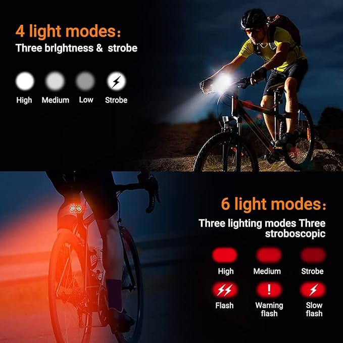 LED Bike Head & Tail Light Set with Rechargeable Functionality High Visibility LED Light Set for Night Rides Lamp