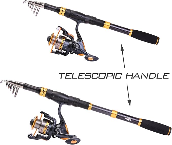 Sougayilang Fishing Rod Reel Combos Carbon Fiber Telescopic Fishing pole with Spinning Reel for Travel Saltwater Freshwater Fishing