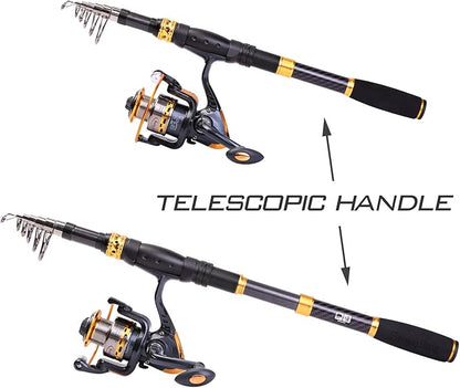 Sougayilang Fishing Rod Reel Combos Carbon Fiber Telescopic Fishing pole with Spinning Reel for Travel Saltwater Freshwater Fishing