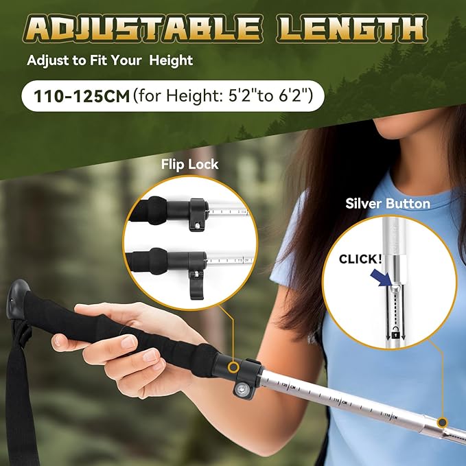 Collapsible Aluminum Single Trekking Pole(1pc) - Lightweight Hiking Stick for Women, Men & Seniors, Adjustable Walking Sticks for Hiking, Camping & Outdoor Activities