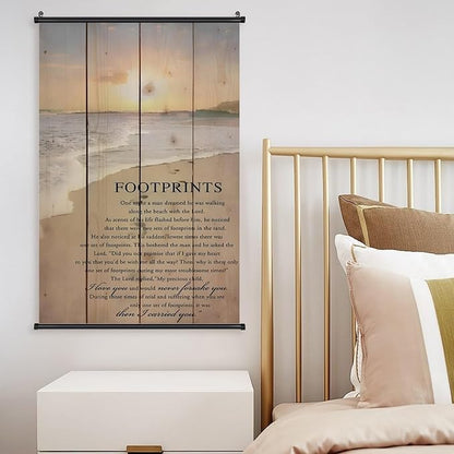 Footprints in the Sand Religious Canvas Wall Art Posters, Inspirational Beach Sunset Poem Print Poster (Black Axis 12x18inch, Footprints(1))