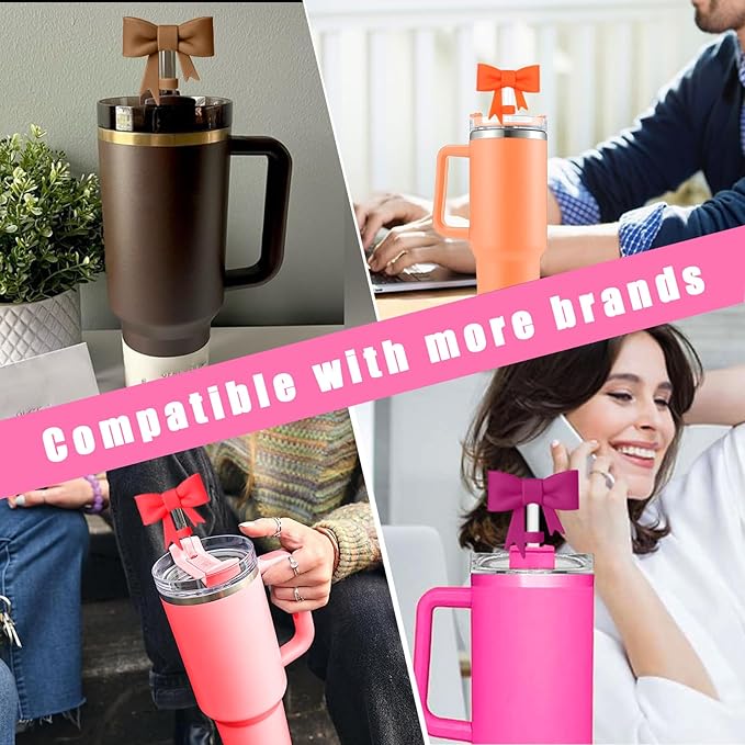 6Pcs Silicone Straw Toppers Covers for Stanley Cups 40/30oz 10mm(0.4in) Purple Dust-Proof Bow Straw Covers Toppers Dark Orange Suitbale for Stanley Cup Accessories Reusable Straws Caps