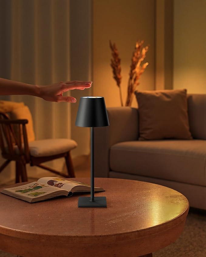 KDG 2 Pack Cordless Table Lamp, RGB Color Stepless Dimming Up, 4000mAh Battery Operated Portable LED Desk Lamp, for Dinning Room, Bedroom, Bar, Outdoor Garden, Camping, Night Light (Black)