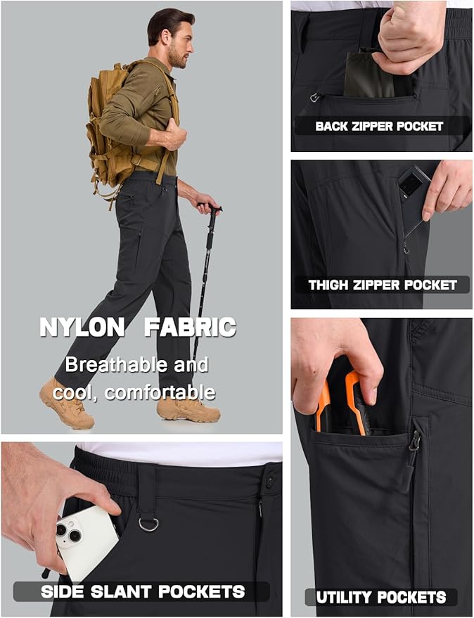 Mens Lightweight Cargo Hiking Patns Outdoor Quick Dry Work Tactical Pants with 6 Pockets Water Resistant Fishing Travel Pants